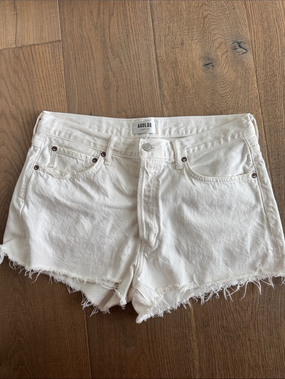 Agolde White Frayed Denim Cutoff Shorts